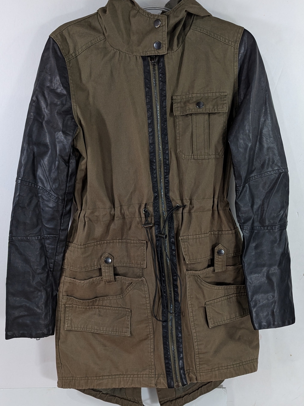 John + Jenn Jacket Women Military Vegan Leather Olive Utility Anthropolgie M